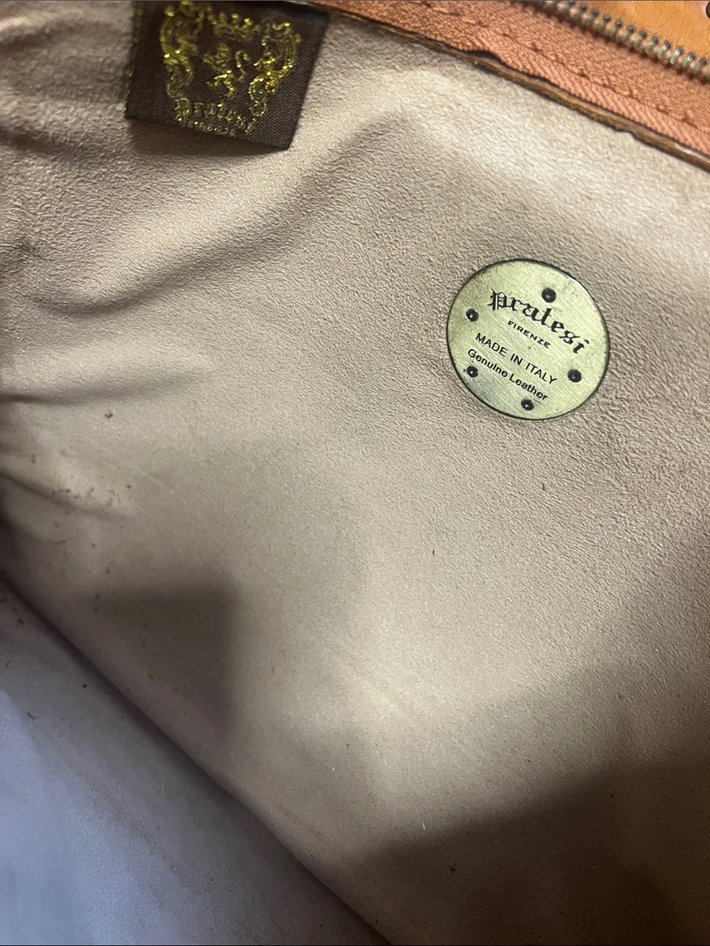 Vintage Pratesi Firenze Italian Leather Clutch Bag Cognac Brown